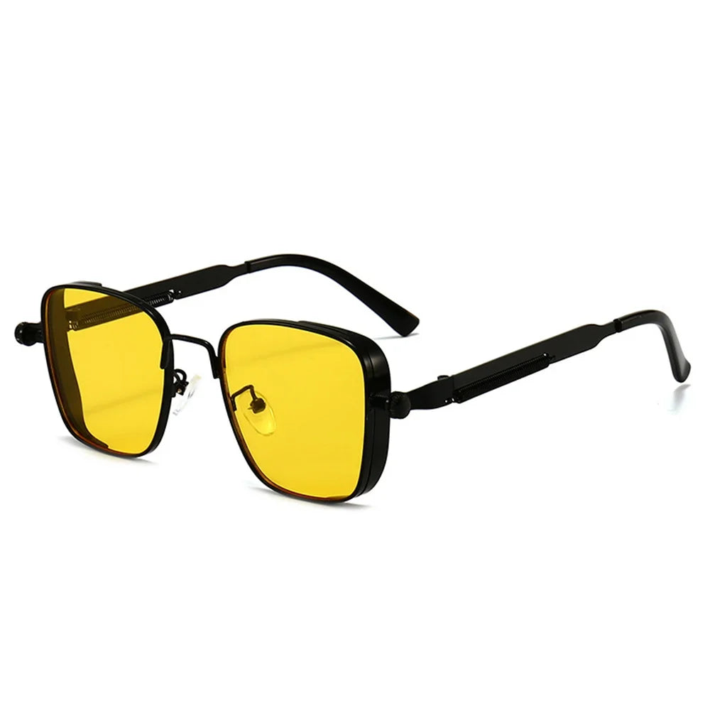 Men Driving Steampunk Square Sunglasses &ndash; UV400 Metal Frame Black yellow