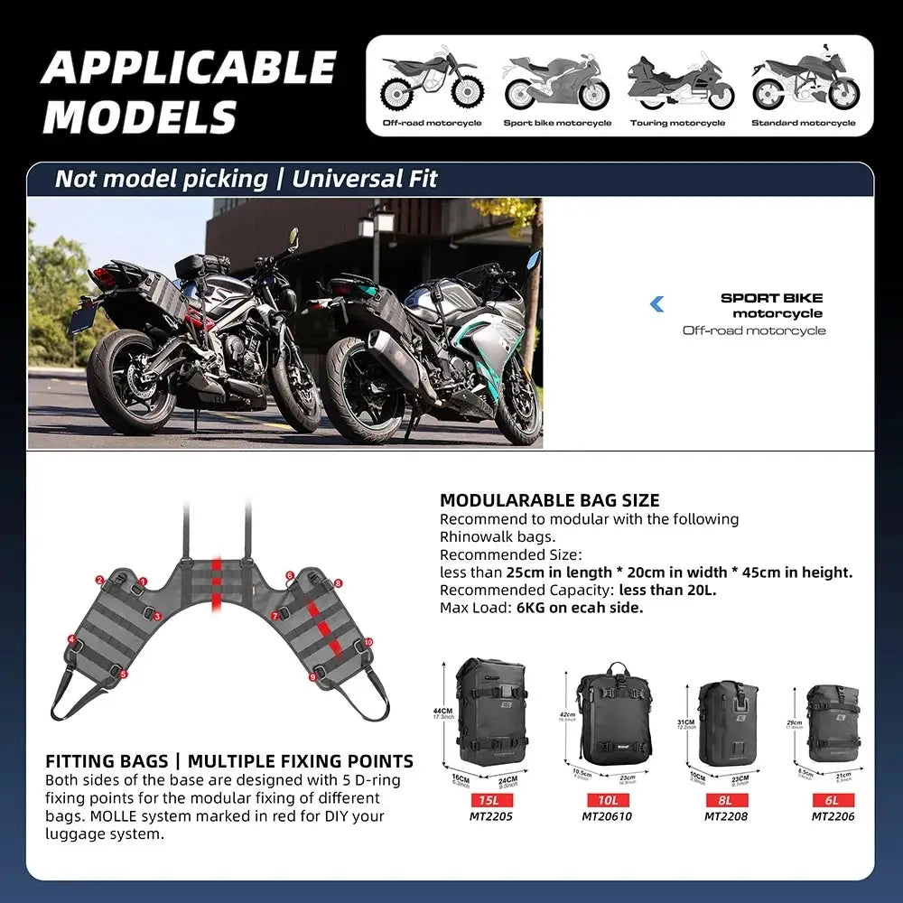 Rhinowalk Motorcycle Saddle Bag Base Tail Side Bag Mount Rack Pad Installation For Universal Motors Back Seat Luggage Accessory by InterCyprus Trading Ltd