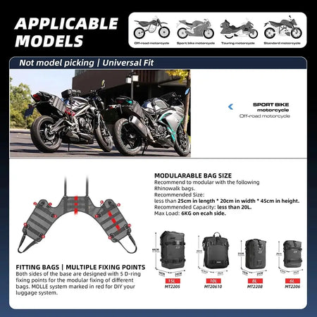 Rhinowalk Motorcycle Saddle Bag Base Tail Side Bag Mount Rack Pad Installation For Universal Motors Back Seat Luggage Accessory by InterCyprus Trading Ltd