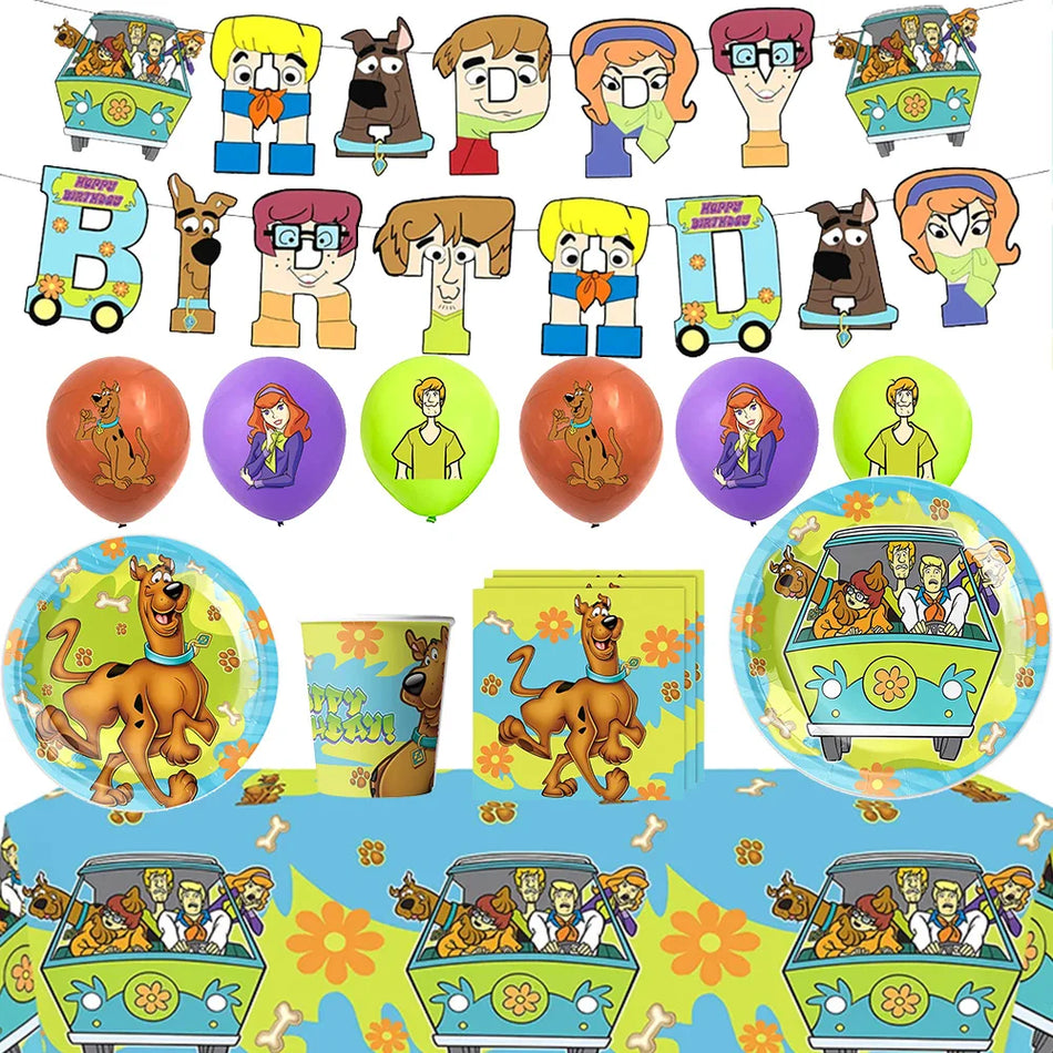 Scooby-Doo Birthday Party Decoration Set with Tableware, Banners, and Balloons