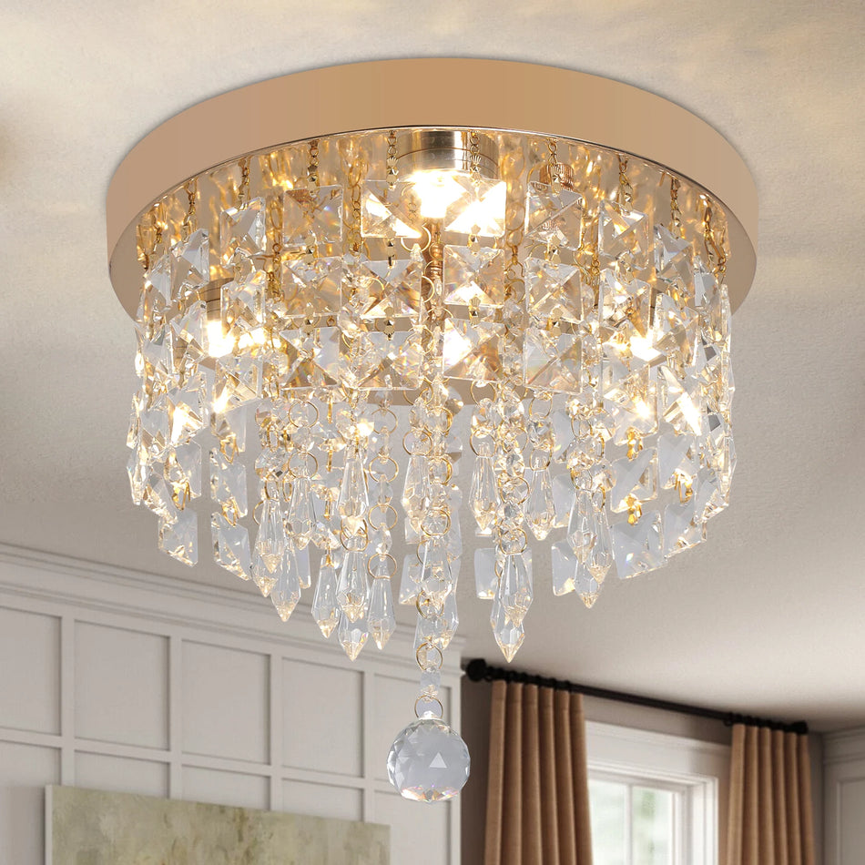 Zlatý křišťálový stropní lustr s LED osvětlením, moderní luxusní závěsné svítidlo do obývacího pokoje, jídelny, ložnice