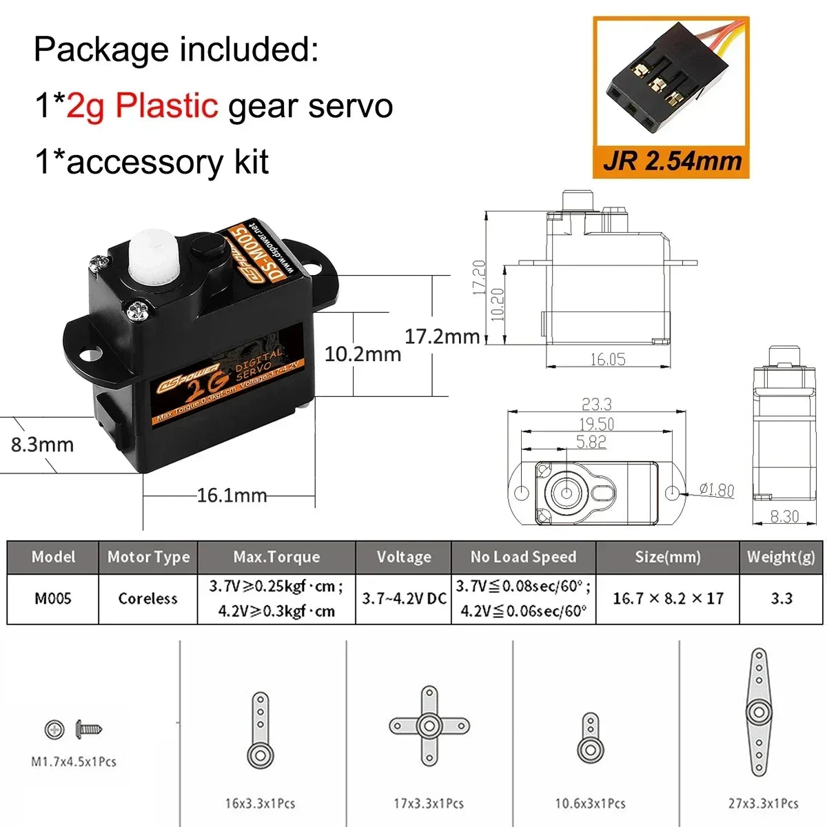 DSPOWER Micro Servo &ndash; Precision Performance for RC Vehicles 2G M005 JR2.54