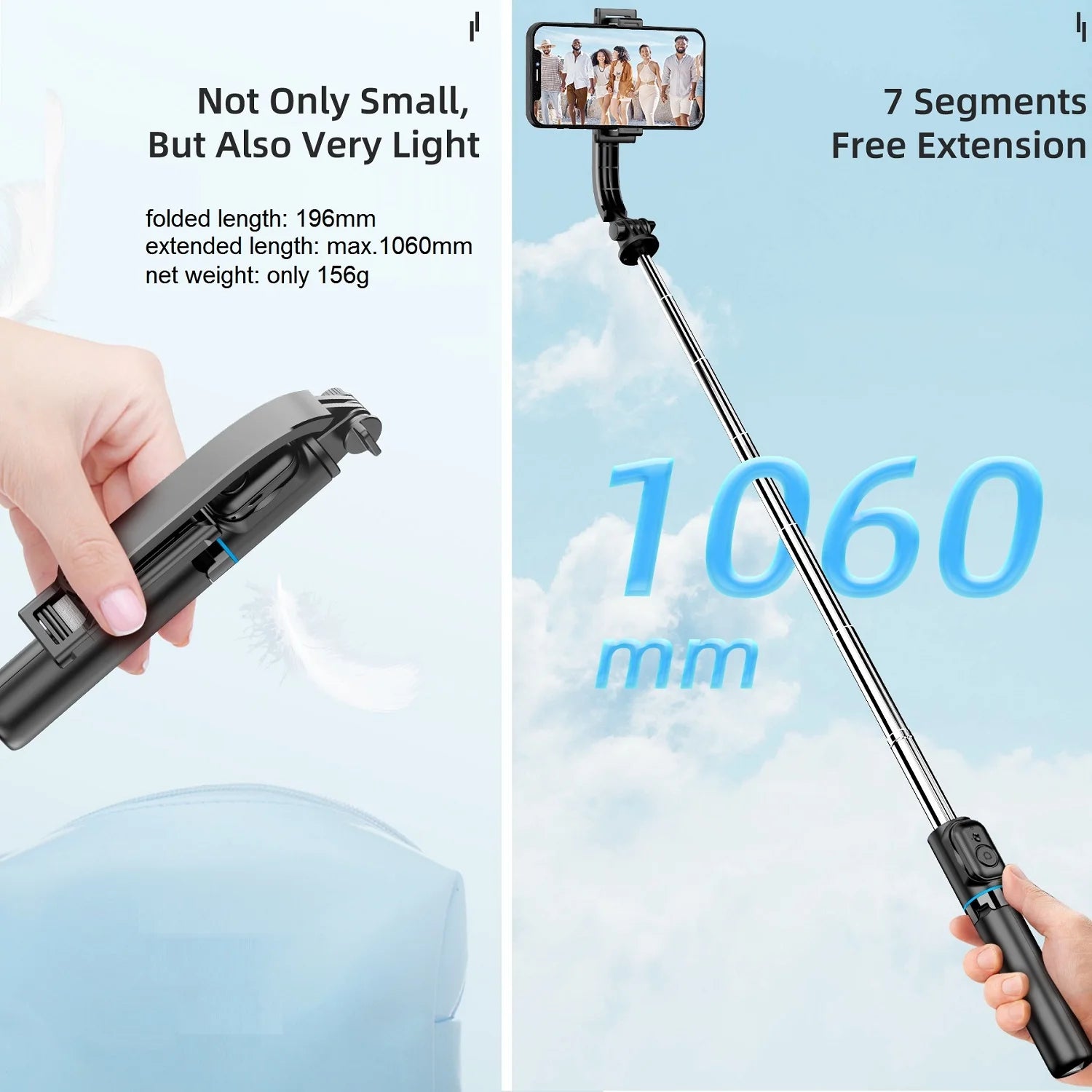 KAMISAFE Wireless Selfie Stick Tripod with Bluetooth Remote - 42&quot; Extendable for Smartphones
