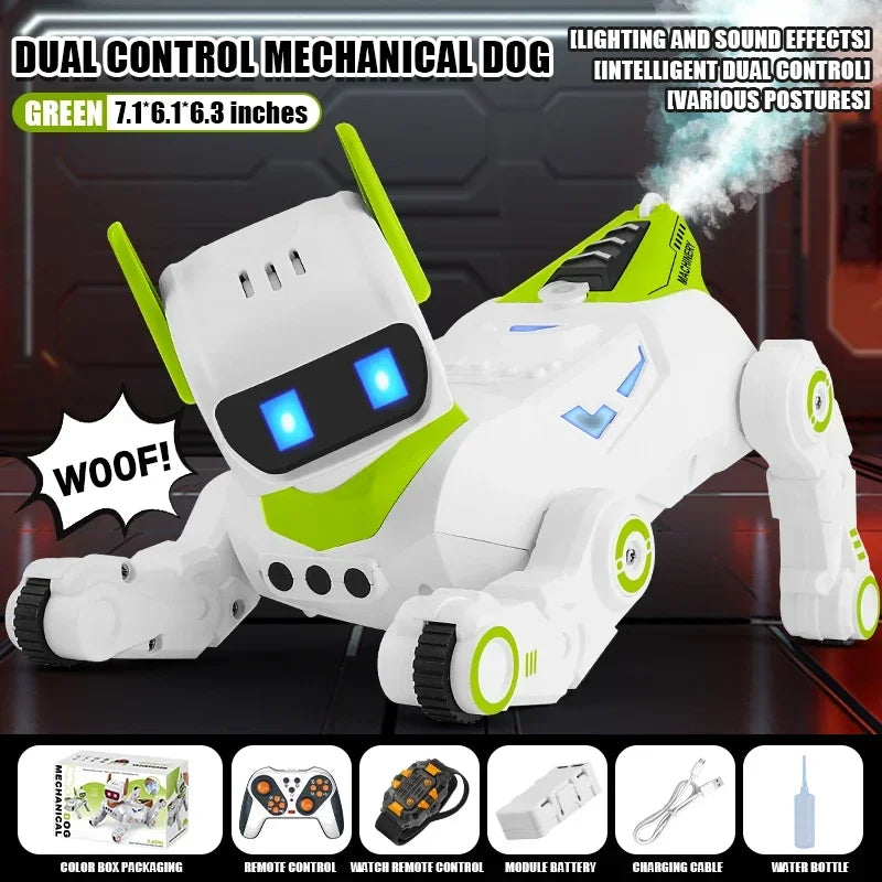 Four Wheel Remote Control Robot Dog &ndash; Light Sound Spray Dual RC-green