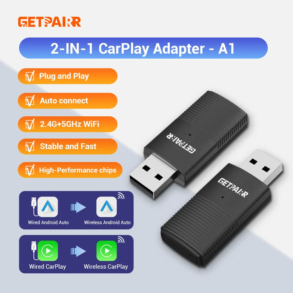 GetPairr Kablosuz CarPlay ve Android Auto Adaptörü, Mini Pro 2'si 1 Arada