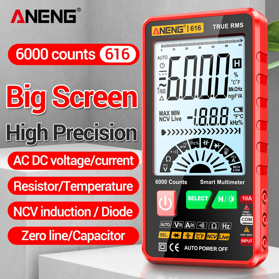 ANENG 616 Smart Digital Multimeter 6000 Counts Auto Range True RMS Resistans AC/DC Voltmeter Amperemeter LCD NCV Universal Meter