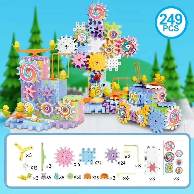 3D Electric Gear Puzzle Building Kit for Kids - Educational Assembly Toy Blocks 249 pcs