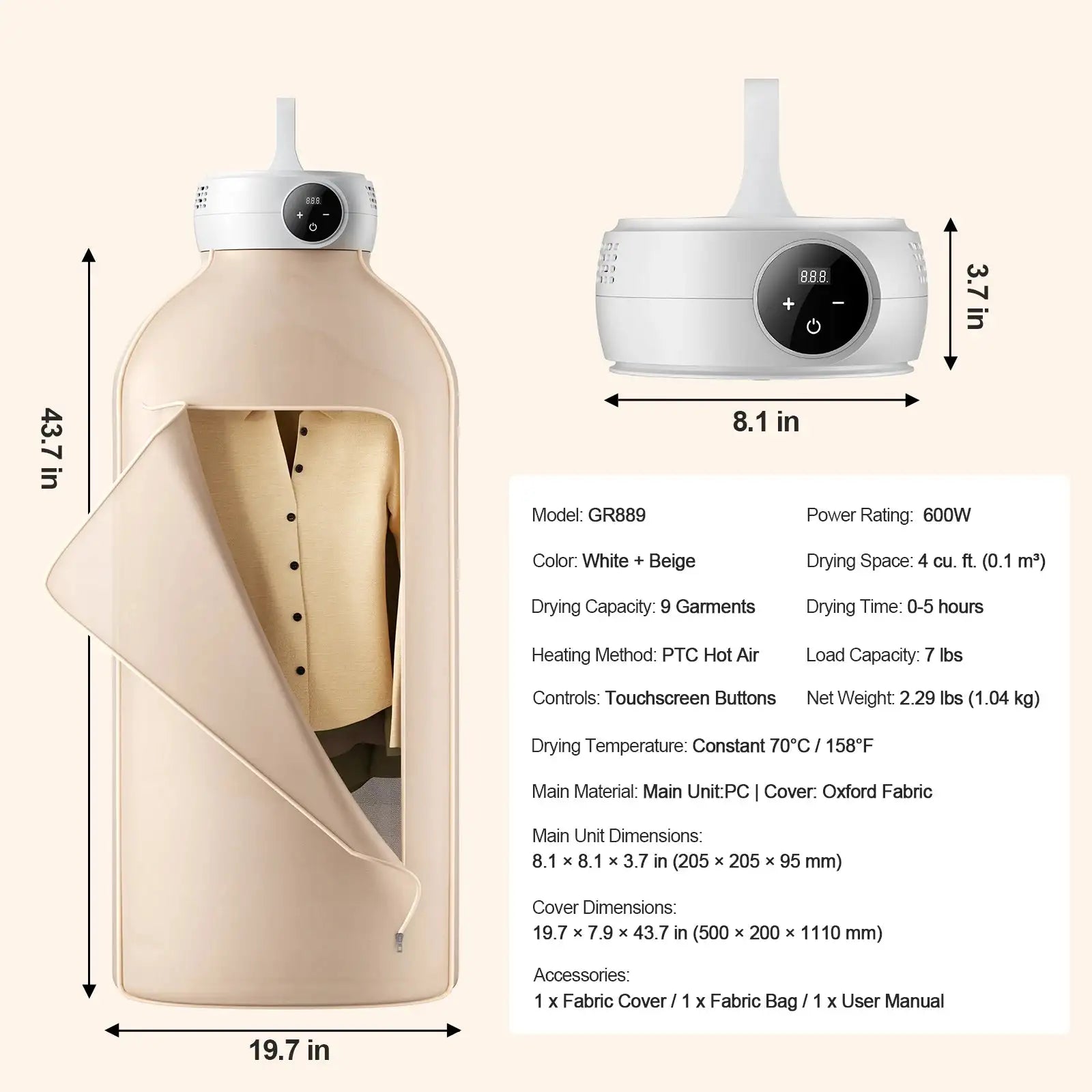 Portable Clothes Dryer 600W Foldable With Led Timer