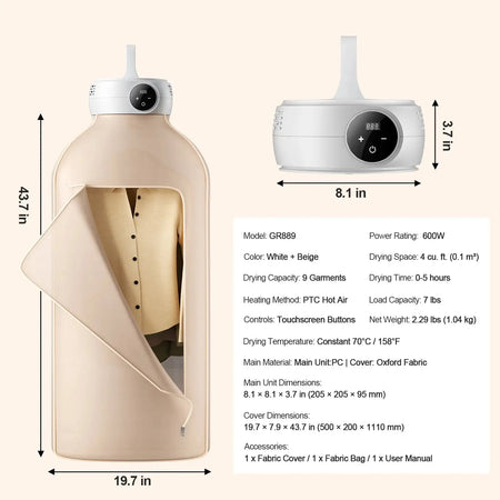 Portable Clothes Dryer 600W Foldable With Led Timer
