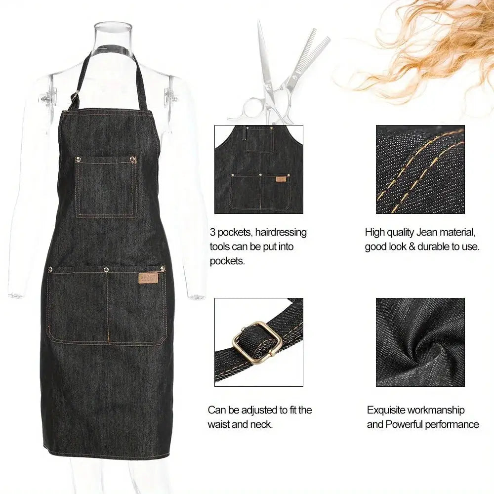 Lightweight Denim Jean Tool Apron with Pockets Waterproof Waxed Canvas Apron for Men and Women Adjustable Work Apron by InterCyprus Trading Ltd