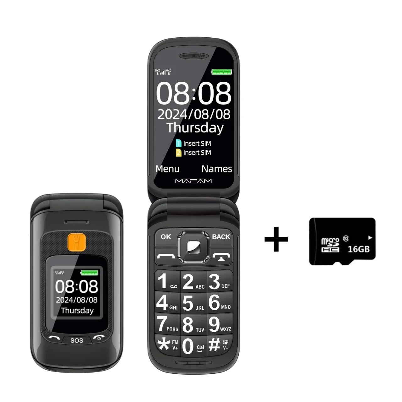 Senior Flip Dual Display Phone For Elderly &ndash; Large Keys F899Black16G / Standard