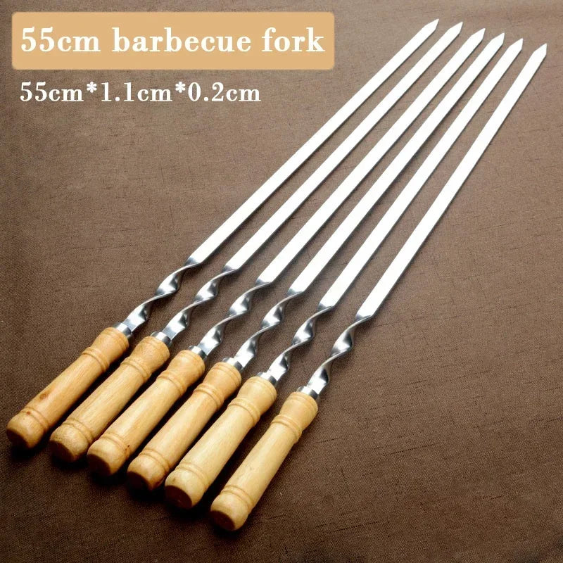 55cm Stainless Steel BBQ Skewers with Wooden Handle (6 Pack)