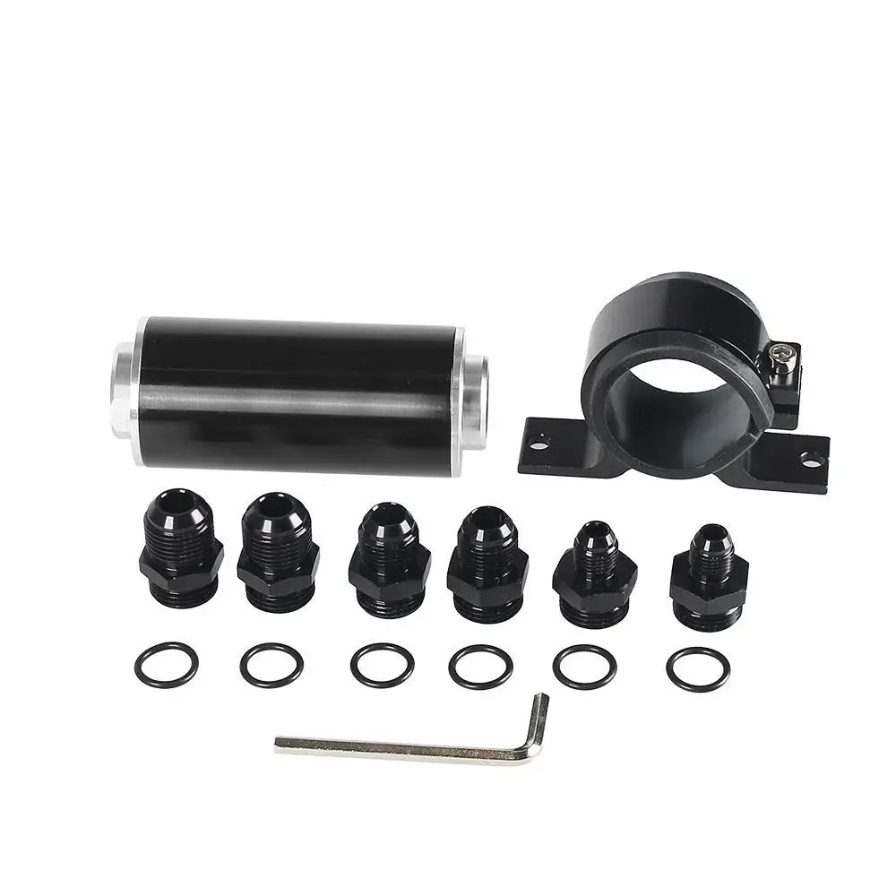 Universal 100 Micron Inline Fuel Filter Kit with 6AN 8AN 10AN Adapters & 50mm Mounting Bracket & Wrench Cleanable Black/Red by InterCyprus Trading Ltd