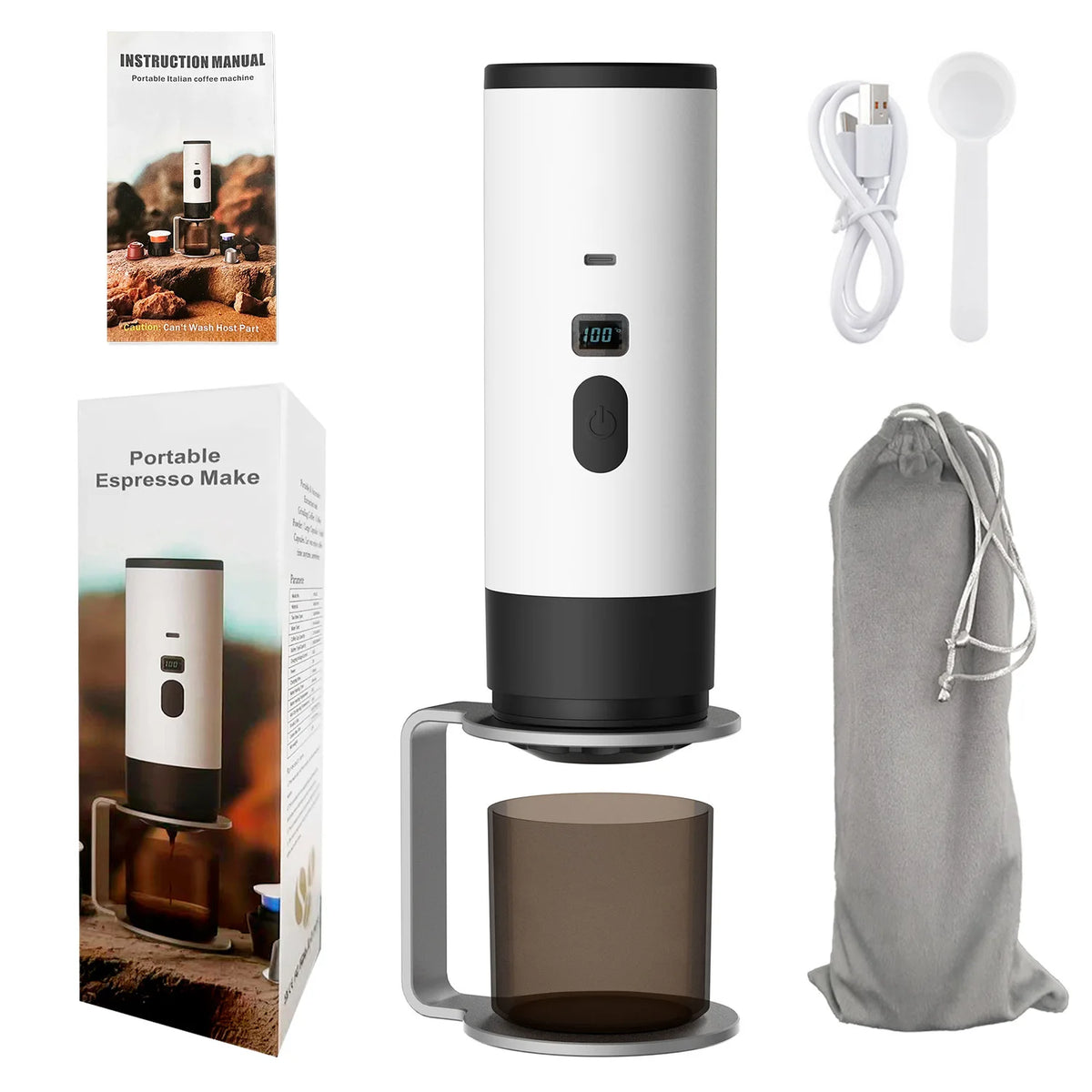 2025 New Portable Capsule Coffee Machine &ndash; High Pressure Brewing with Touch Screen Display white black bracket