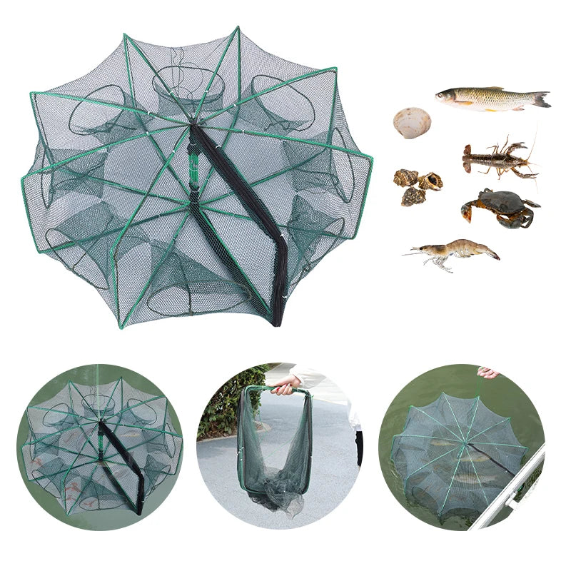 Foldable Fish &amp; Crab Trap: 6 &amp; 8-Hole Automatic Crayfish Catcher