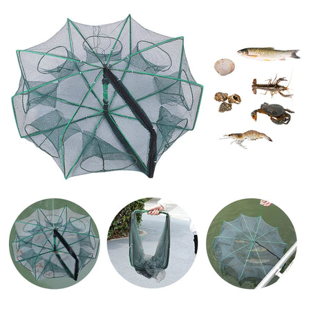 Foldable Fish &amp; Crab Trap: 6 &amp; 8-Hole Automatic Crayfish Catcher