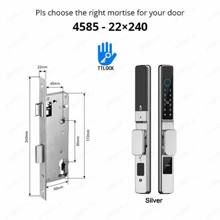 Waterproof Smart Lock with TTLock App Silver4585-Short