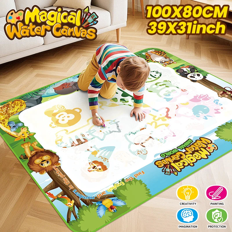 100x80CM Magic Water Drawing Mat with Reusable Magic Pens Doodle Montessori Painting Board Educational Toys Kids Gifts 39X31in