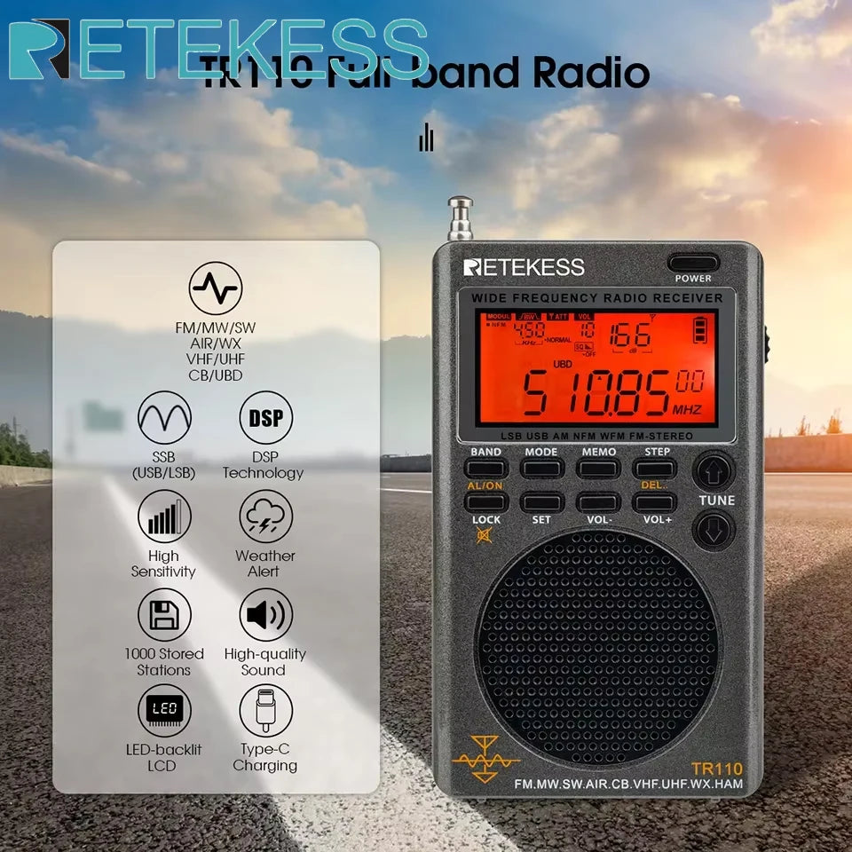 Retekess TR110 Radio - Portable Full Band Receiver with Bluetooth