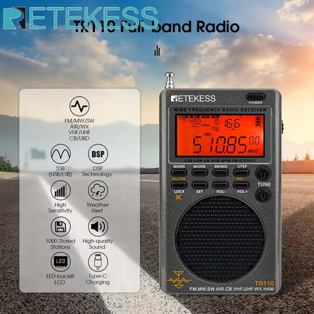 Retekess TR110 Radio - Portable Full Band Receiver with Bluetooth