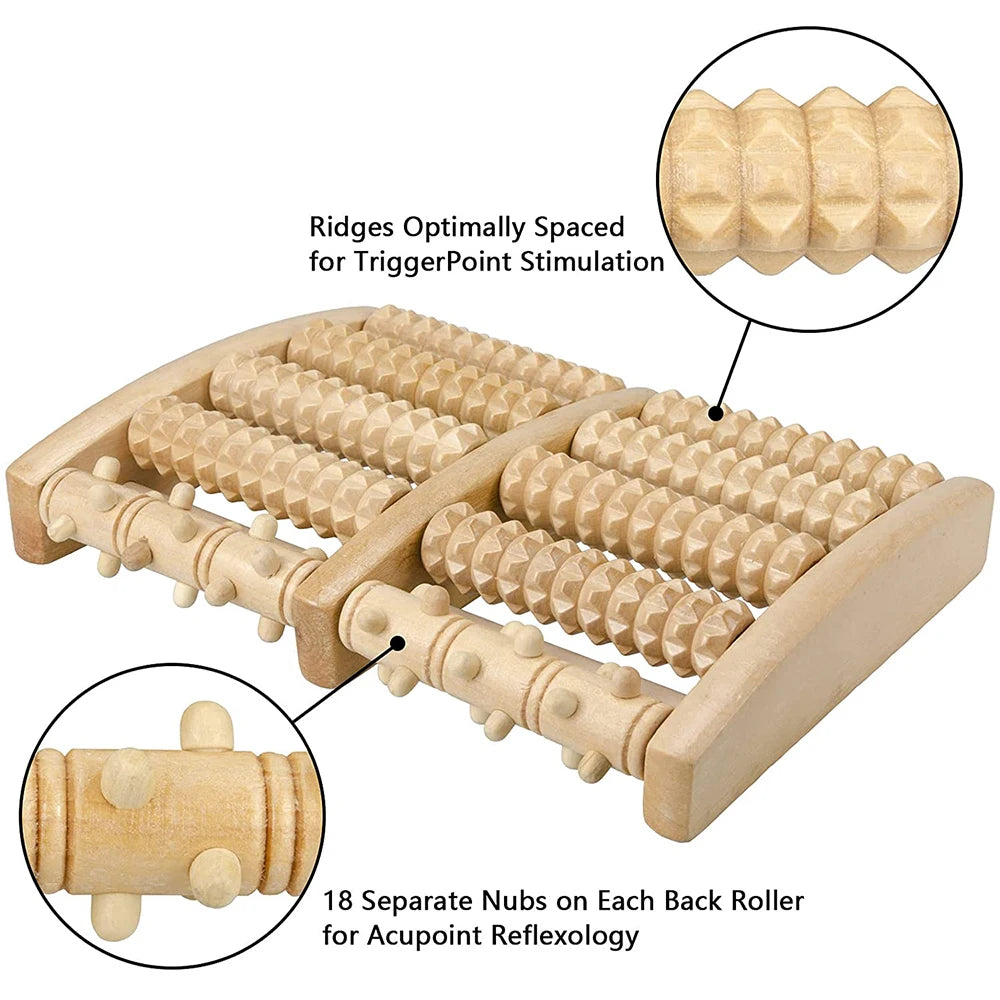 Wooden Foot Massage Roller Plantar Stimulator - Pain Relief