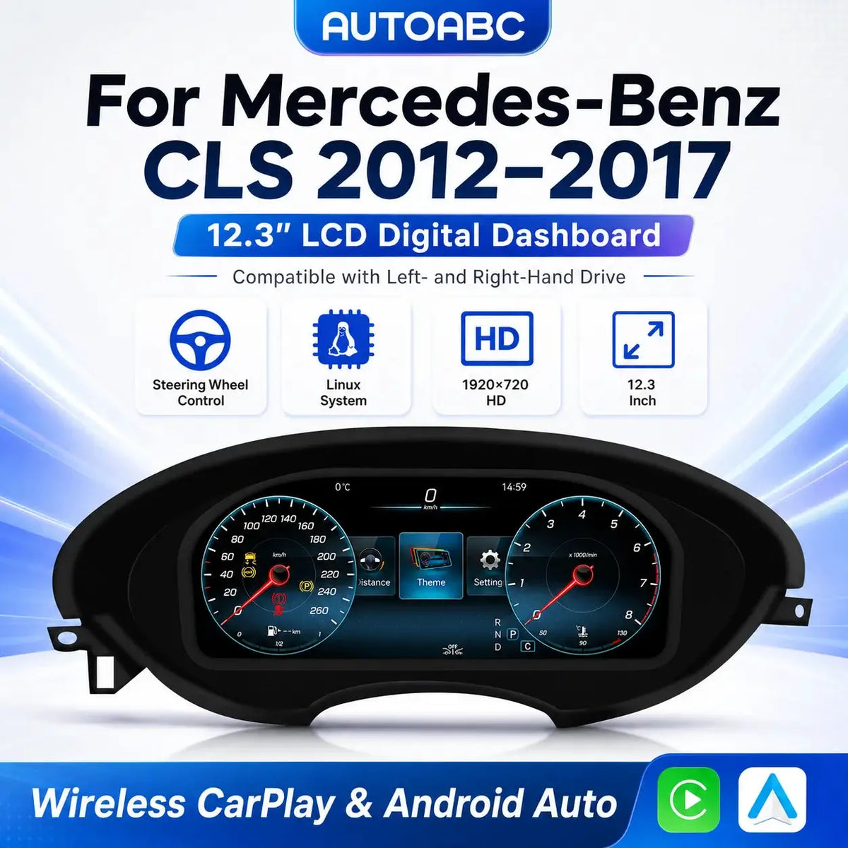 12.3 "1720*720 LCD Digital Dashboard Cluster Wireless CarPlay Android Auto For Benz CLS 2012-2017year support Steering wheel by InterCyprus Trading Ltd