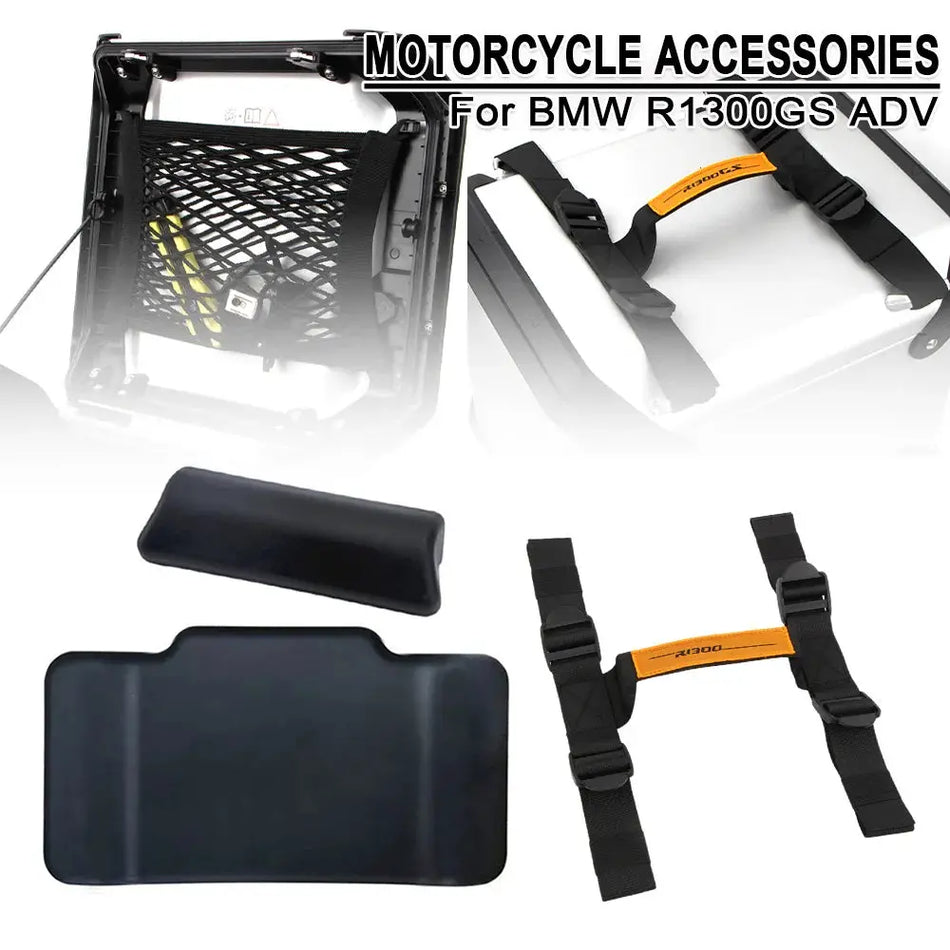 For BMW R1300GS ADV R1300GS Adventure Motorcycle Backrest Soft Rear Top Case/Storage Cargo Mesh Net/Aluminum Handle Rope Pannier by InterCyprus Trading Ltd