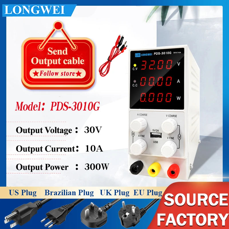 Longwei PDS-3010G - Adjustable 0-30V 10A Lab Bench Power PDS-3010G(30V 10A) / CHINA / 220 V