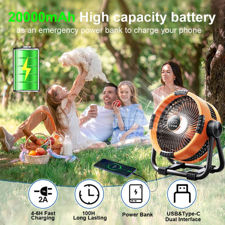 Camping Fan 20000mAh &ndash; Rechargeable With Hook Light