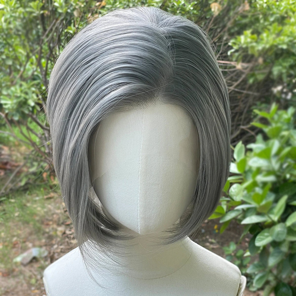 Dark Grey Bob Cut Lace Front Wig - Heat Resistant &amp; Glueless Design
