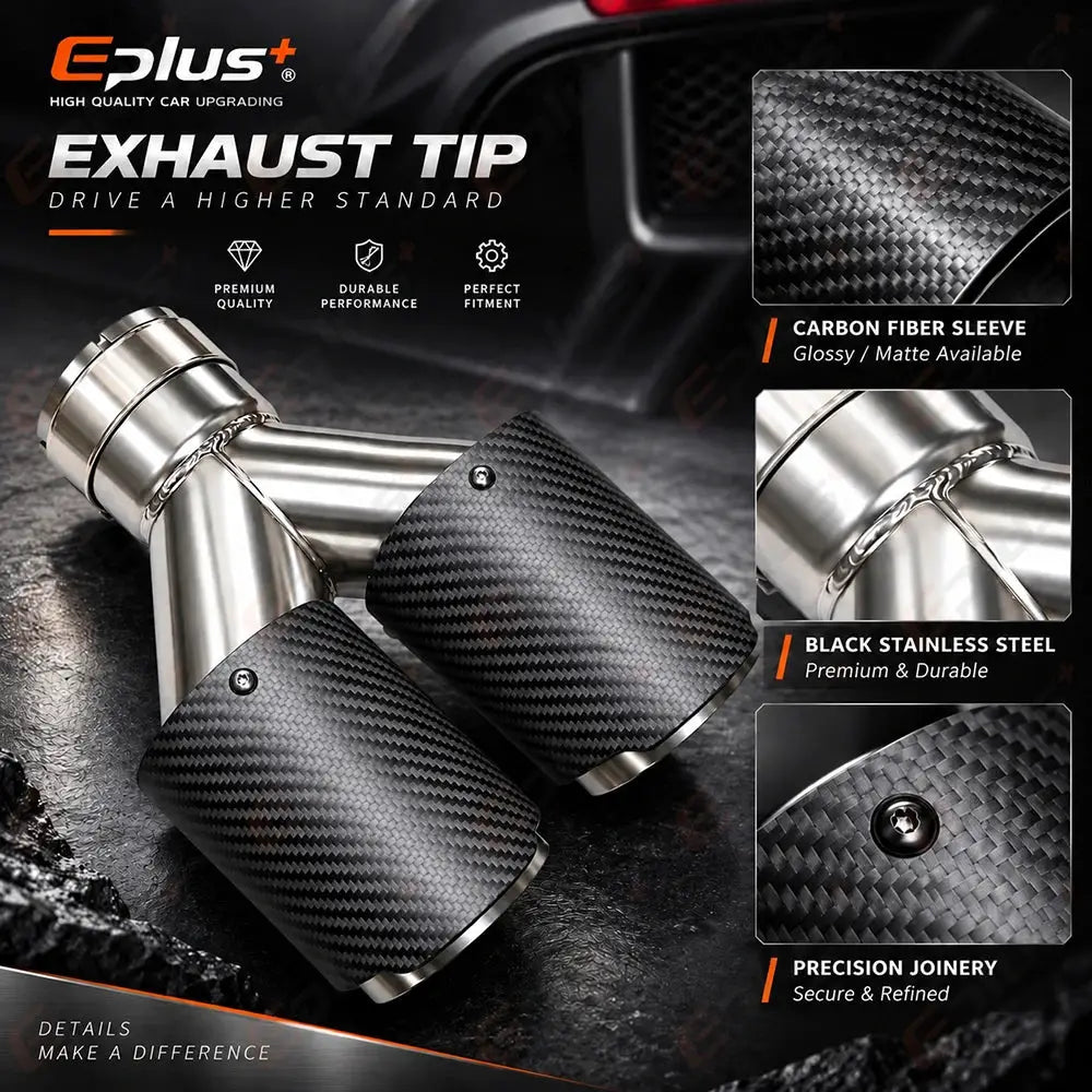 Y Shape Double Exit Carbon Fiber Glossy&Matte Universal Car Exhaust Muffler Tip Mufflers Nozzle Decoration Stainless Silver by InterCyprus Trading Ltd