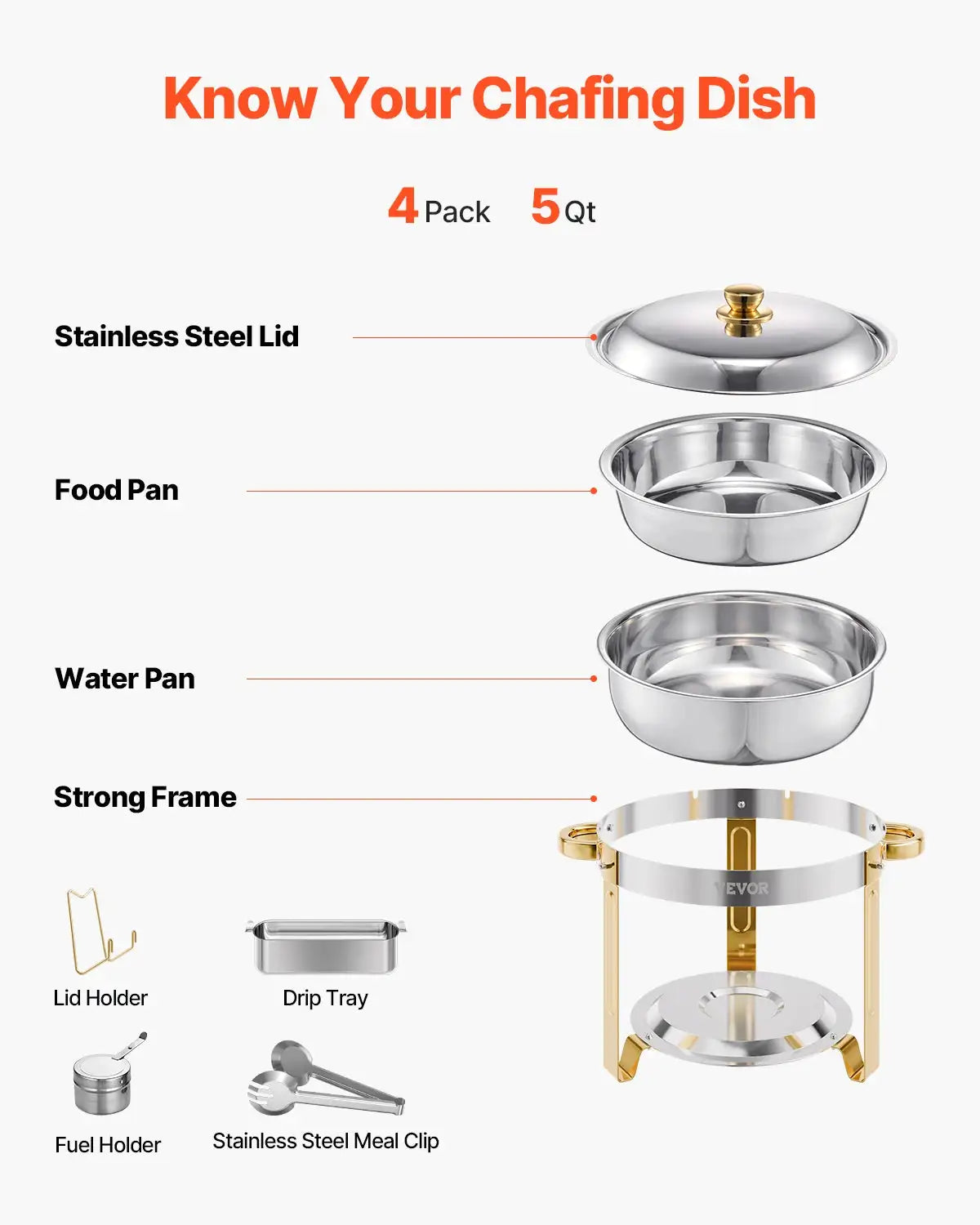 4 Pack Stainless Steel Chafing Dish Set For Party