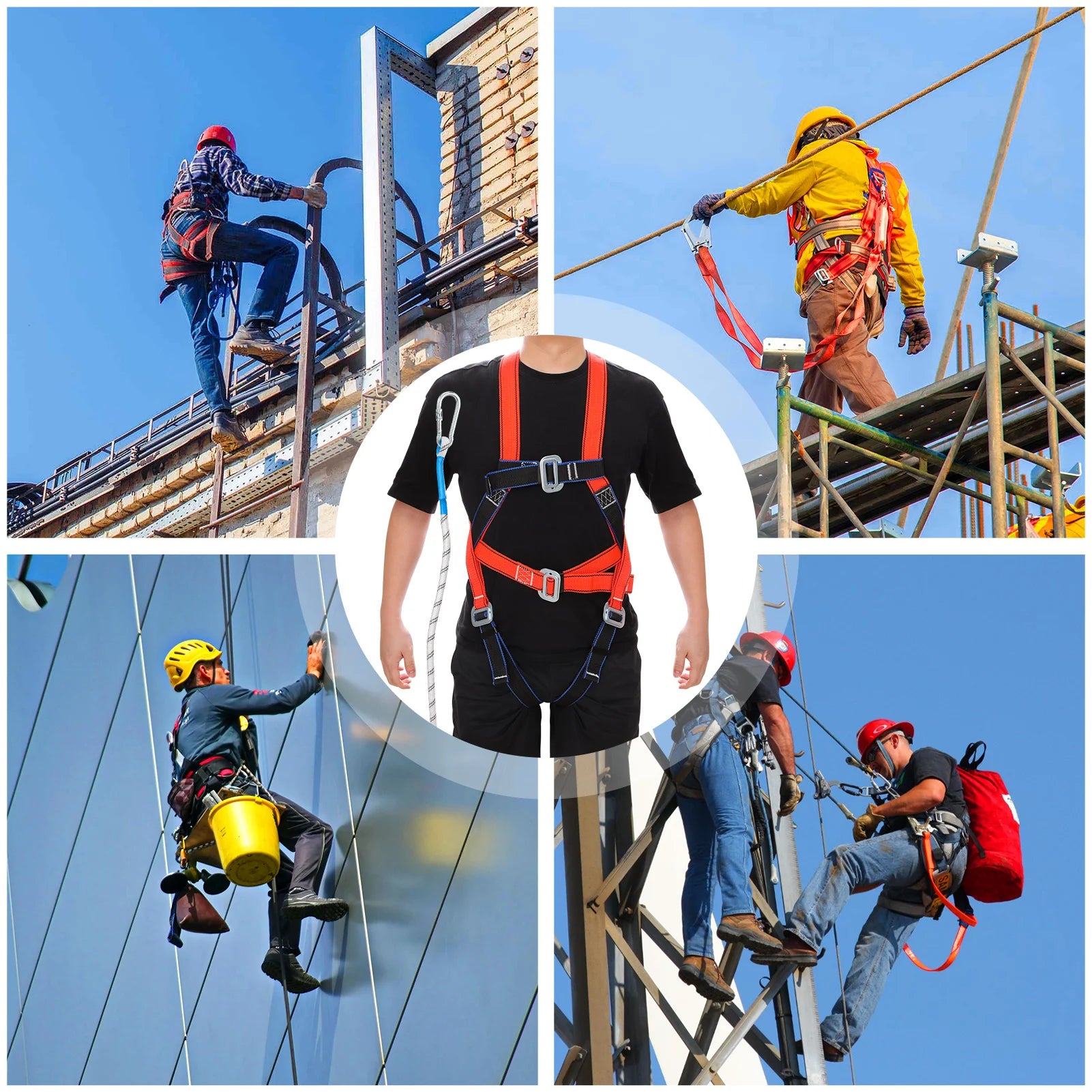 High Altitude Five-Point Safety Harness with Carabiner for Outdoor Climbing and Construction