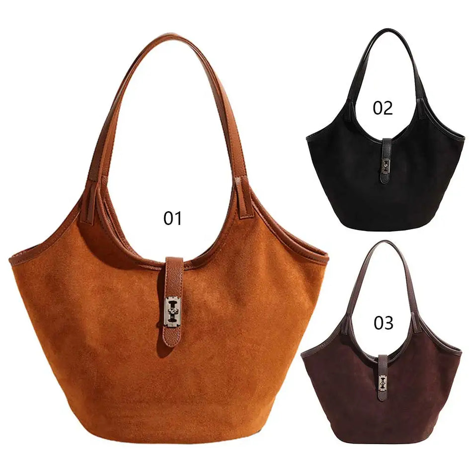 Retro Suede Shoulder Bag Hobo Handbag Top Handle For Women