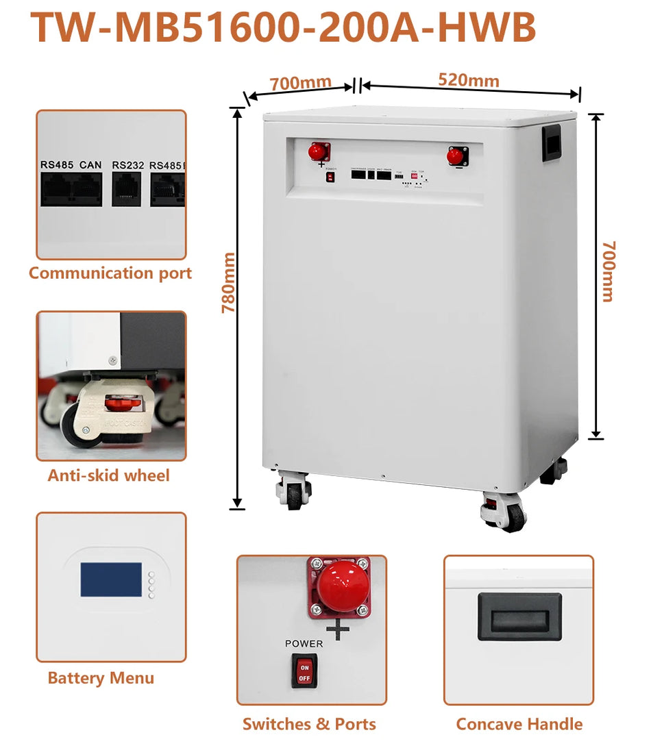 Tewaycell 30kWh LiFePO4 батерия Powerwall пакет 600Ah 51V 48V с вграден 200A BMS и 10kW инвертор CAN RS485 монитор