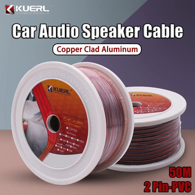 Cable de audio para automóvil 50m 16 18 AWG 2 pines con núcleo de aluminio revestido de cobre, PVC rojo y azul