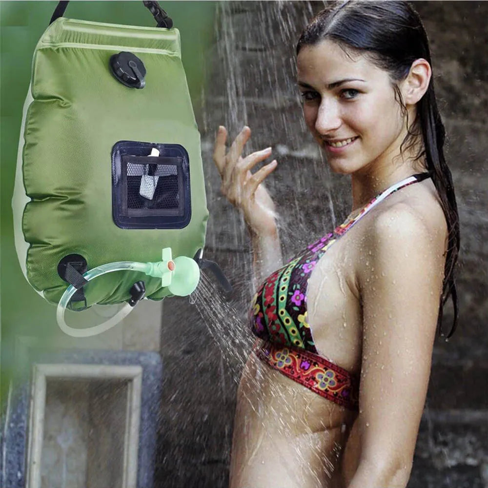 Solar Shower Bag 20L Outdoor Camping - Heats to 45&deg;C, Includes Hose &amp; Shower Head