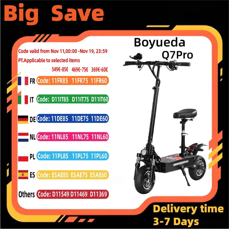 Boyueda Q7Pro Ηλεκτρικό Σκούτερ με Διπλούς 1600W Κινητήρες, Αναδιπλούμενο
