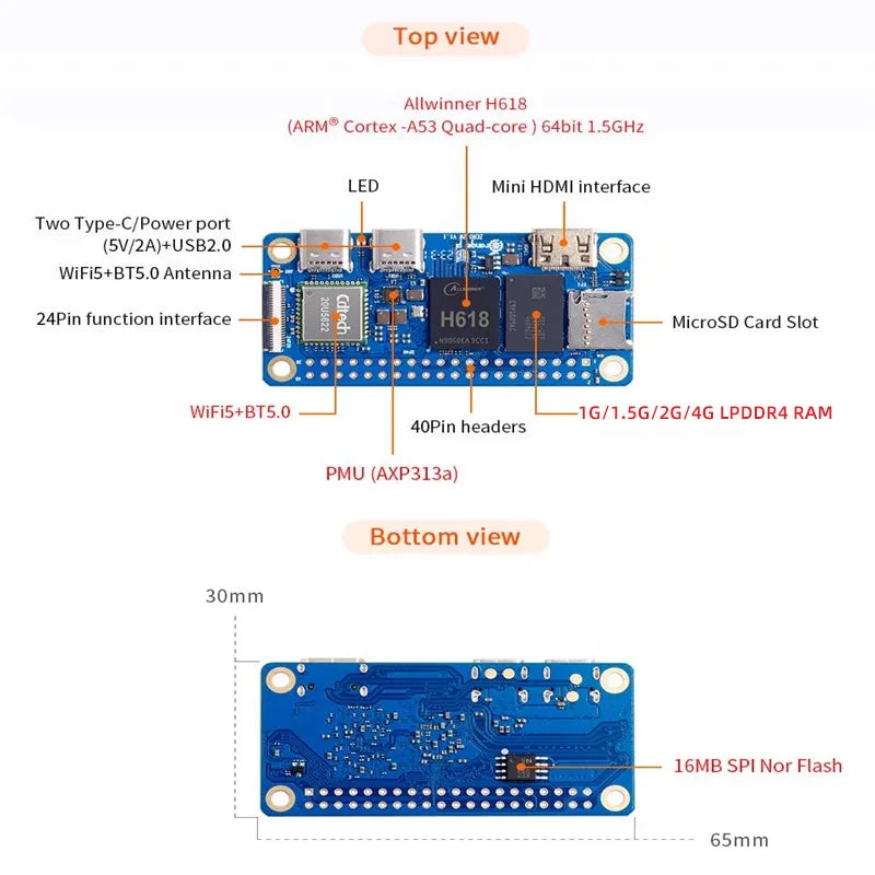 Orange Pi Zero 2 W &ndash; Compact WiFi Bluetooth Mini PC