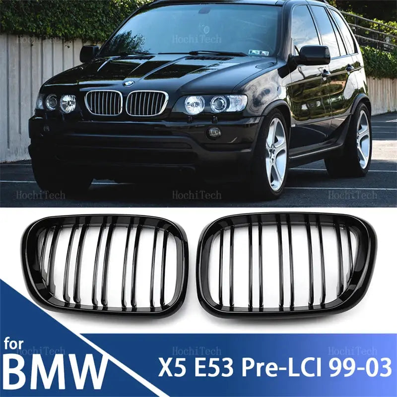 Car Glossy Black Grill Front Kidney Grille for BMW X5 E53 Pre-LCI 1999 2000 2001 2002 2003 Dual Slats Double Line Grills by InterCyprus Trading Ltd