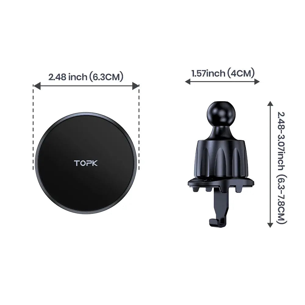 TOPK for Magsafe Car Phone Holder,Powerful Magnetism Premium Quality Single-Hand Operation Metal Hook Magnetic Car Phone Mount by InterCyprus Trading Ltd