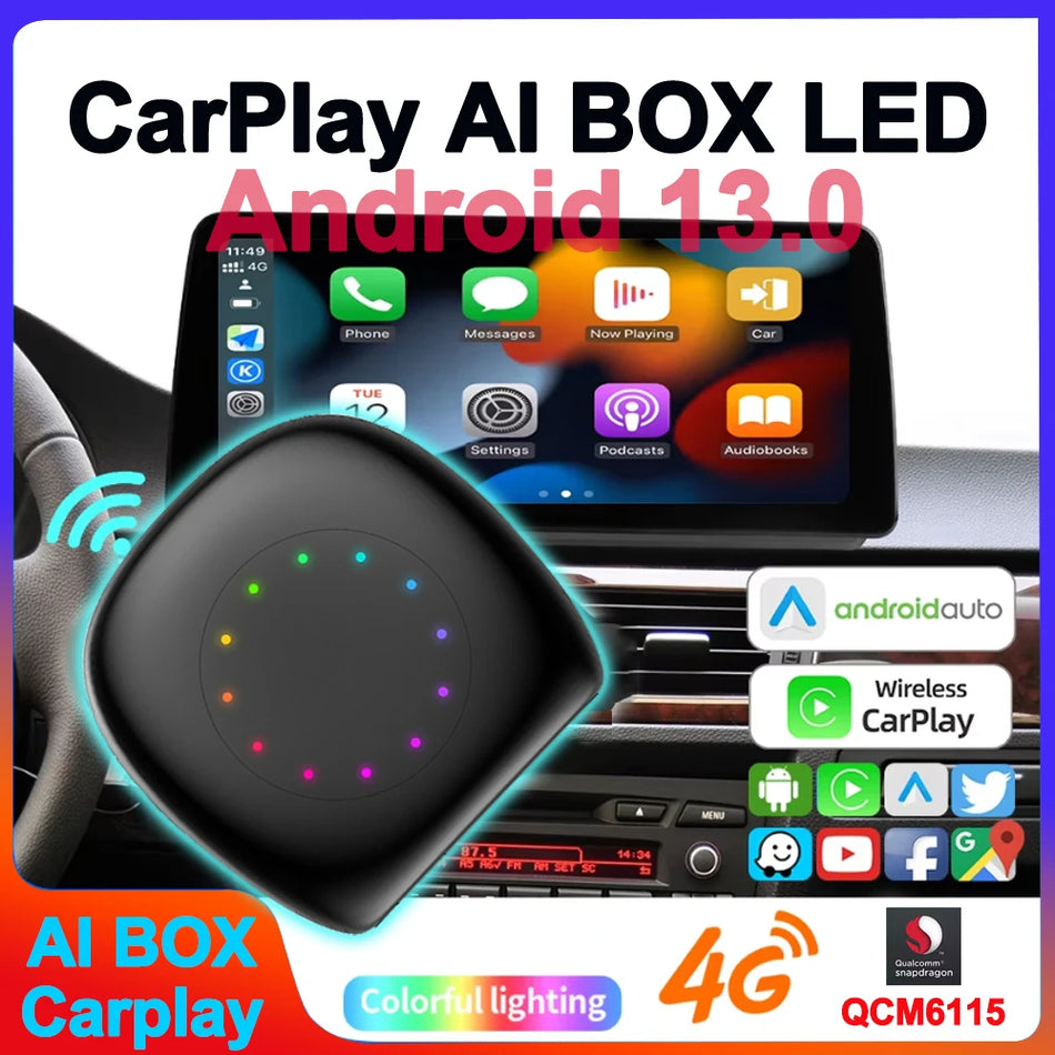 Android 13 CarPlay AI Kutusu LED USB Adaptörü Kablolu CarPlay Araçları için, 64G/128G