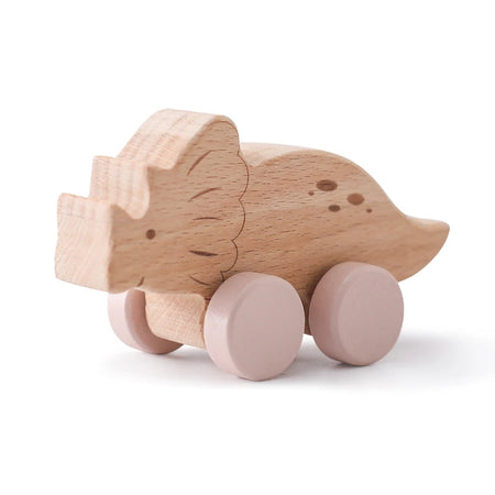 Beech Wooden Dinosaur Cartoon Car Teether Montessori Toys Triceratops