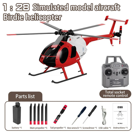 1:28 C189 MD500 RC Helicopter &ndash; One-Click Takeoff Landing Red