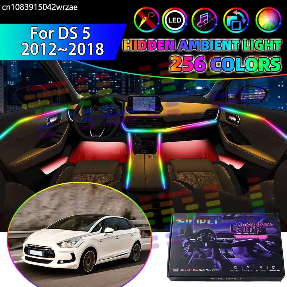 For DS 5 2012~2018 Citroen 2013 2014 2015 RGB Car Interior Ambient Lights Strips Breathing Lighting Kit App Control LED strips by InterCyprus Trading Ltd