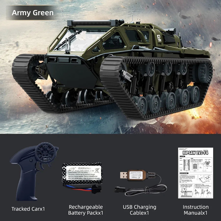 JJRC C8812 LED Light Tracked Tank RC Car - Remote Control Off-Road Vehicle Army Green