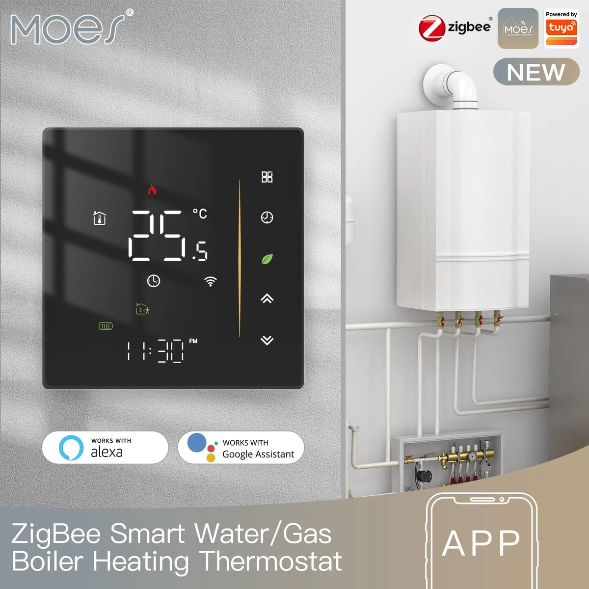 MOES Zigbee Thermostat 5A16A &ndash; Programmable Floor Heating water gas boiler BK