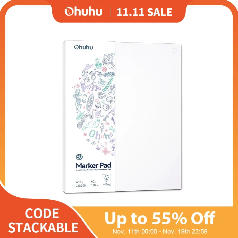 Ohuhu Непропусклив двустранен блок за маркери за алкохол, 9x12