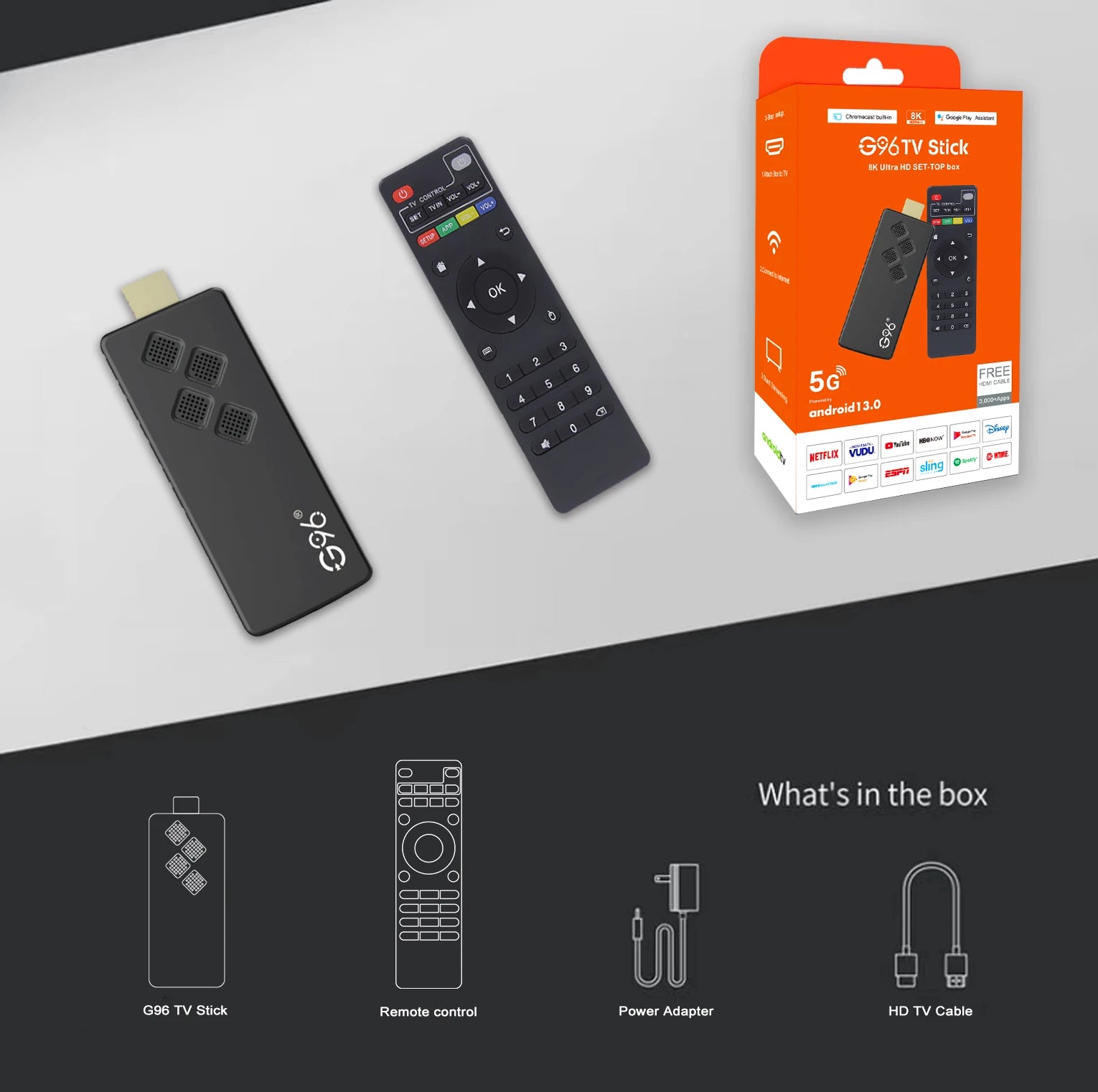 Global Version G96 TV Stick 8K Android13 Streaming Media Dongle