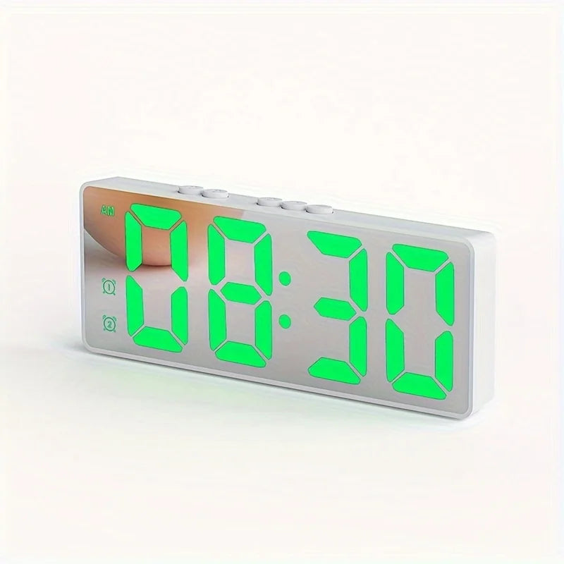 NieNie Dual Alarm LED Clock with Voice Control and Temperature Display White Green